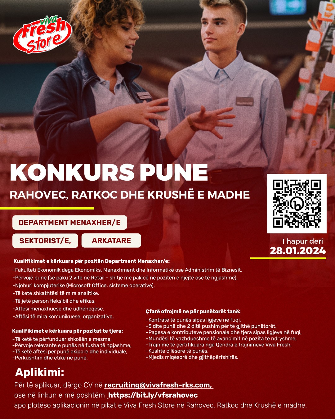 Rahovec: Department Menaxher/e, Sektorist/e, Arkatare